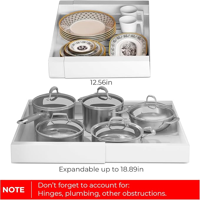 Pull Out Cabinet Organizer -Expandable – 12.56 x 18.89 Inch Pots And Pans Organizer Under Cabinet – Heavy Duty Carbon Steel Pull Out Drawers – Easy Installation No Screw Adjustable Cabinet Drawers - Image 5
