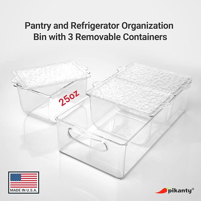 Pikanty Condiment Server Tray with 3 Removable Containers and Lids - Compact Sundae Bar, Taco Night, Dip Tray, Kids Snack Station Organizer with Carry Handles, Dishwasher Safe, Made in USA - Image 5