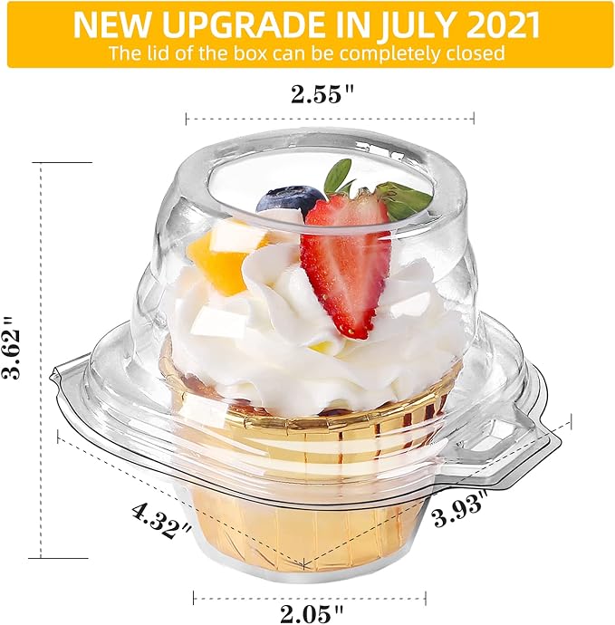 60 Packs Individual Cupcake Containers Stackable Single Compartment Cupcake Disposable Carrier Holder Box Deep Dome Clear Plastic BPAFree (60 counts) - Image 2