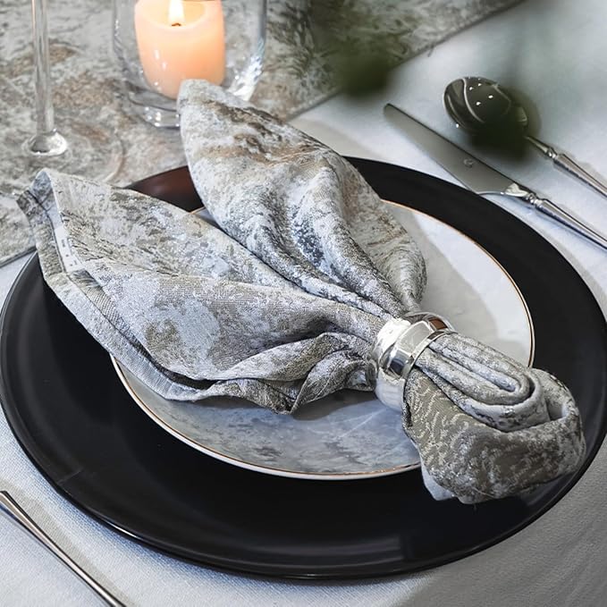 Silver Cloth Napkins Set of 6, 18 x 18 Inch | Reusable Washable Cotton Polyester Dinner Napkins Soft Luxury Elegant Fancy Jacquard Fabric Table Napkins - Image 5