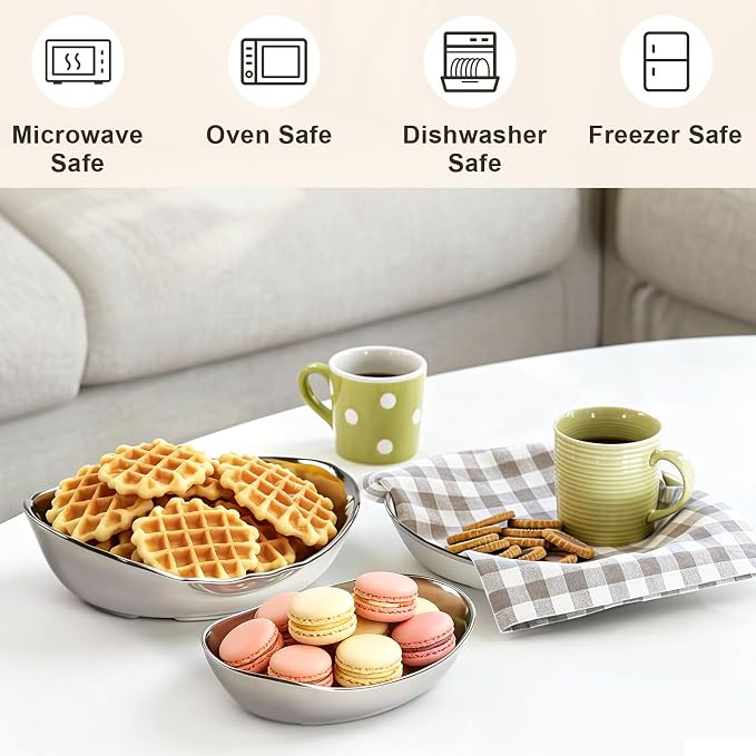 3 Tier Fruit Basket for Kitchen Counter, Detachable Ceramic Fruit Bowl Set with Metal Stand, Tiered Fruit Holder for Fruit Vegetable Dessert Storage, Countertop Organizer for Home, Silver - Image 2