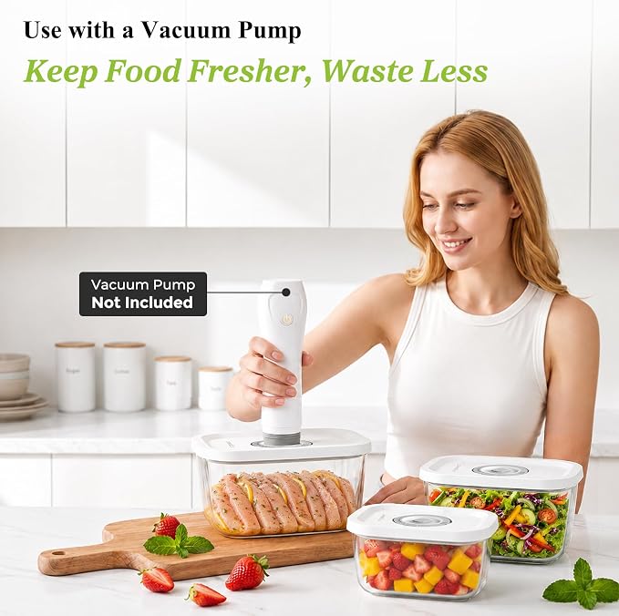 URPOWER Glass Vacuum Seal Containers for Food Storage, 3PCS Set with Lids | 3PCS(16/27/47 fl oz), Airtight Food Storage Containers Stackable for Leftovers, Meal Prep, Refrigerator, Freezer and Pantry - Image 3