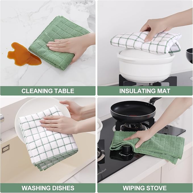 Homaxy Large Premium Cotton Kitchen Towels 16"x 28", 12 Pack, Grass Green | Natural Ring Spun 390 GSM Dish Towels, Super Absorbent Terry Kitchen Hand Towels, Soft Tea Towels with Hanging Loop - Image 4