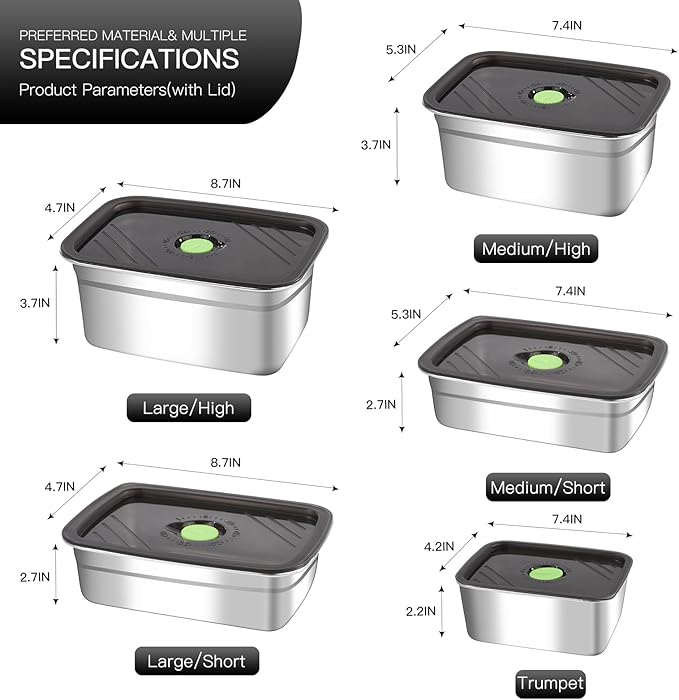 GIUOIDUO 10-Piece Stainless Steel Food Storage Container Set with Airtight Lids - Durable, Eco-Friendly Kitchen Organizers for Freshness & Convenience，Pantry, Dishwasher Safe (Various Sizes) - Image 2