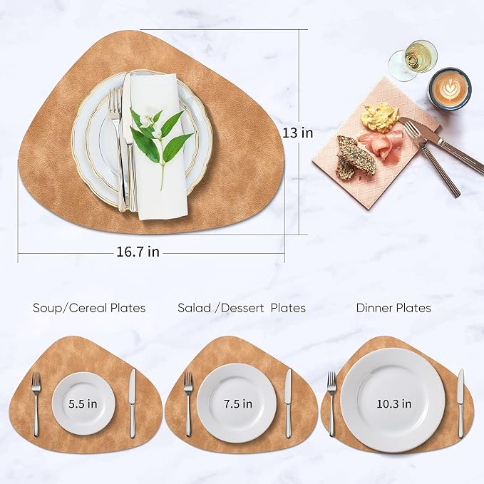 ADRIMER Placemats, Heat Resistant Round Placemats Set of 4 Washable 13 x 17 Inch, Waterproof Table Mats Wipeable for Kitchen, Dining Room Table Christmas Decor, Camel - Image 4