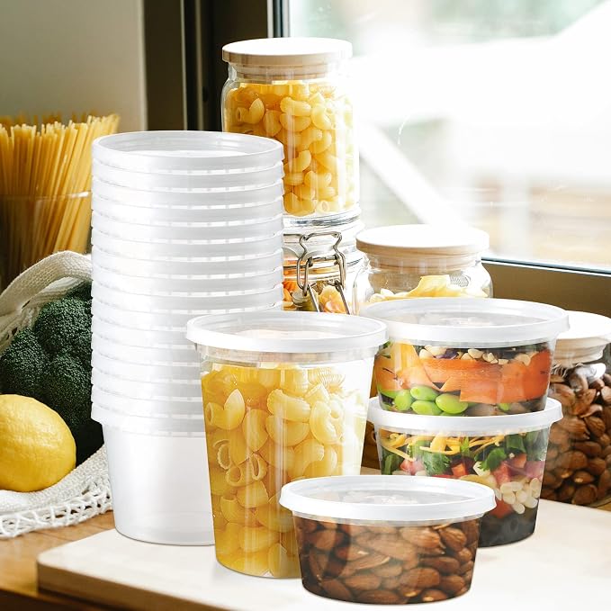 NEEBAKE 90 Set Deli-Containers-with-Lids: [8oz 16oz 32oz] Combo Plastic-Food-Storage-Containers-with-Lids, Microwaveable & Freezer Safe To-Go-Containers, Leak-proof Meal-Prep-Containers - Image 7