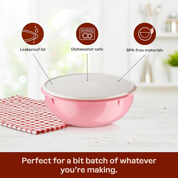 Tupperware Fix-N-Mix Vintage Pink Mixing Bowl - 1.7 Gallon | Plastic Food Storage Mixing Bowl with Secure Lids, BPA Free Materials, & Dishwasher-Safe for Kitchen Storage or Meal Prep - Image 4