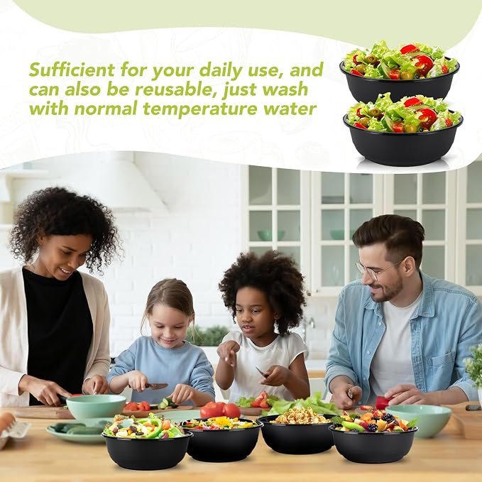 20 Pack 135 oz Large Plastic Serving Bowls with Lids Round Extra Large Disposable Salad Bowls Containers Chip Candy Dish for Salads and Snacks Party Picnic Buffet Eating(Black) - Image 5