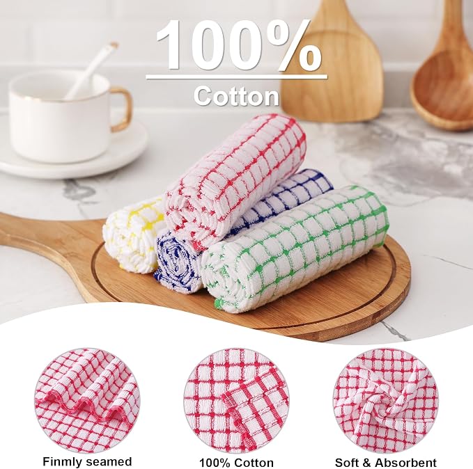 Kitinjoy Cotton 12 Pack Terry Kitchen Dish Cloths, Red | 12 x 12 Inches Super Soft and Absorbent Dish Rags, Quick Drying Dish towels for Washing Dishes - Image 2