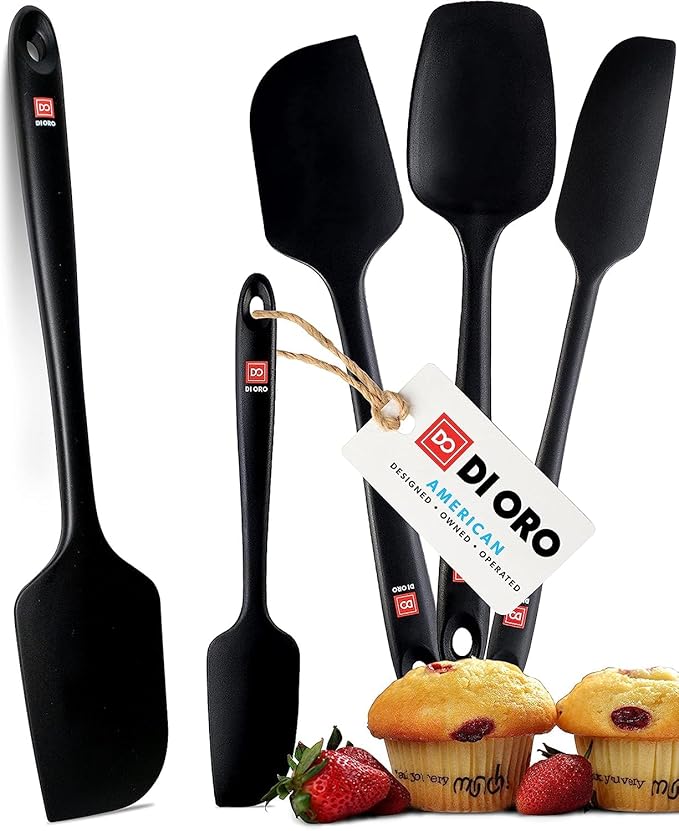 DI ORO Silicone Spatula Set - Rubber Kitchen Spatulas for Baking, Cooking, & Mixing - 600°F Heat-Resistant & BPA Free Silicone Scraper Spatulas for Nonstick Cookware - Dishwasher Safe (5pc, Black) by DIORO