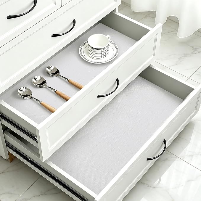 Shelf Liner for Kitchen Cabinets and Drawers, 24" x 120" White | Non-Adhesive Design, Waterproof & Non-Slip Protection, Easy Cut to Fit, Washable and Reusable, Pantry Storage - Image 2