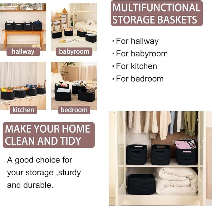 OIAHOMY 4 Pack Storage Baskets for Organizing, Cube Storage Bins for Shelves, Rectangle Storage Baskets With Handles, Woven Baskets for Storage, 16''Lx12''Wx8''H, Black - Image 6