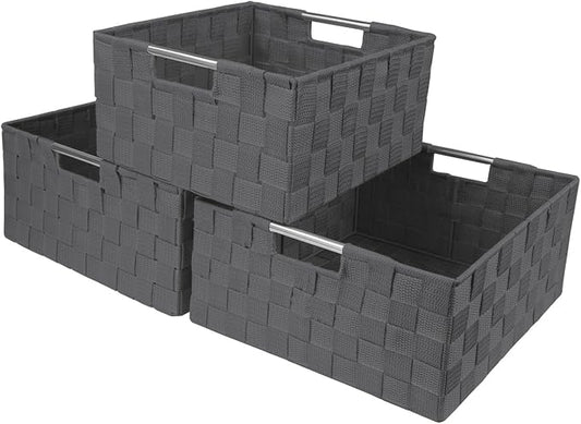 Sorbus Storage Box Woven Basket Bin Container Tote Cube Organizer Set Stackable Storage Basket Woven Strap Shelf Organizer Built-in Carry Handles (Gray) by Sorbus