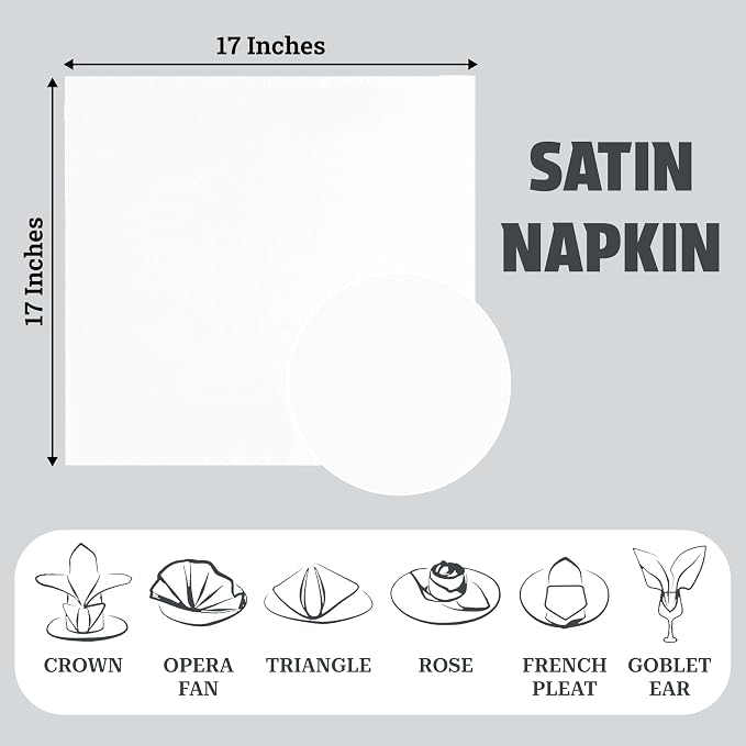 MDS® Pack of 25 Satin Napkins 12 x 12 Inch, Soft Silky Reusable Cloth Dinner Table Napkins for Wedding Décor, Reception, Birthday, Parties, Banquets, Catering, Restaurants & Hotel - White - Image 4