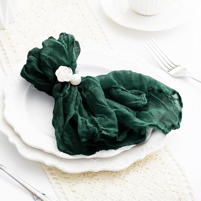 60 Pack Emerald Green Cheesecloth Napkins Washable 21x21 Inches Emerald Green Cloth Napkins for Wedding Set of 60 Dinner Table Napkins Bridal Baby Shower Rustic Boho Cotton Gauze Party Table Decor - Image 2