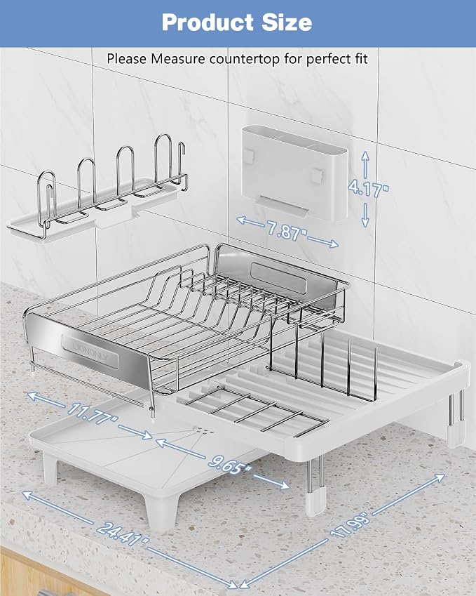 Expandable Dish Drying Rack, Dish Racks for Kitchen Counter, Stainless Steel 304, Flip-Top Retractable Plate, Multi-Directional Adjustable Dish Rack, Space Saving Large Drying Rack Kitchen, White - Image 7