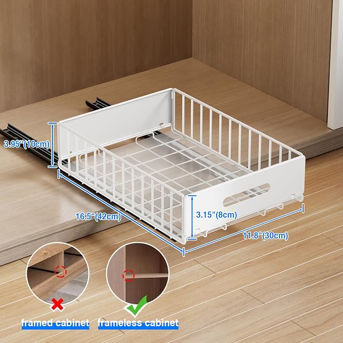 MUSTORN 2 Pack Pull Out Cabinet Organizer, Slide Out Cabinet Drawers Peel and Stick Pull Out Drawers Heavy Duty Pull Out Shelf for Kitchen, Cupboard, Pantry, Bathroom (16.5" D*11.8" W*3.94" H-White) - Image 3