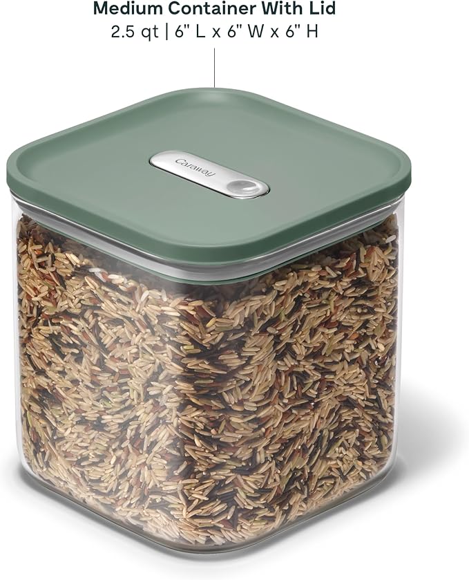 Caraway 2.5 qt Glass Airtight Food Storage Containers with Lids | Non-Toxic, Stackable, Space-Saving Airtight Containers for Pantry, Dry Goods, 2 Pack, Sage - Image 3