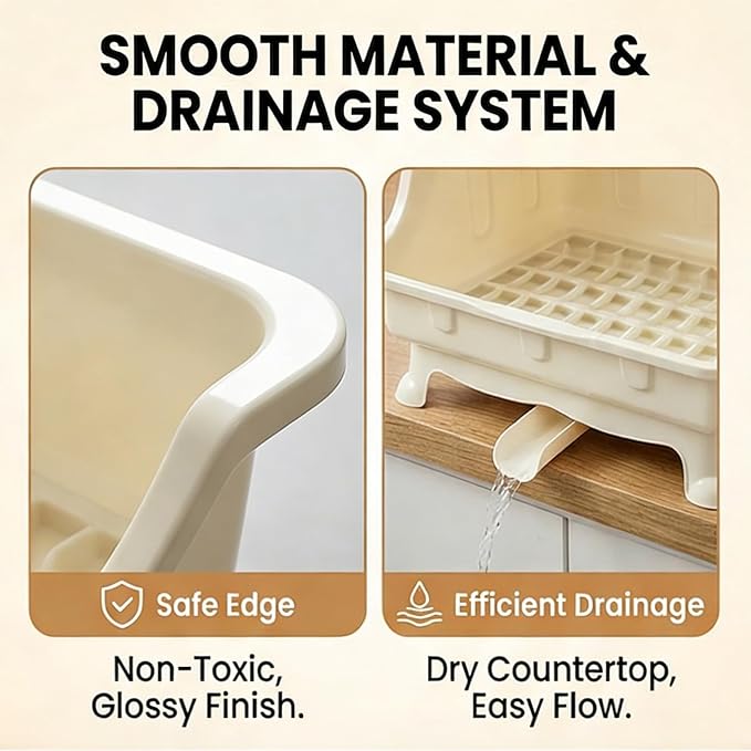 Pilipane Dish Drying Rack, Bottle Dryer Holder with Cover Lid and Removable Drainboard, Utensil and Cup Holder for Kitchen Counter, Dish Dryer Shelf, Medium Size, 16 x 13 x 18.3 Inch (White) - Image 4