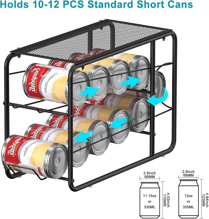 MOOACE 4 Pack Can Organizer for Pantry, Stackable Soda Can Dispenser Rack, Pantry Organizer Canned Food Storage Holder for Kitchen Refrigerator Cabinet, Black - Image 3