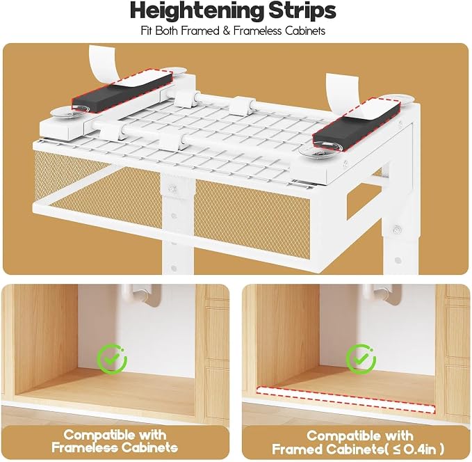 Under Sink Organizer, 2-Tier Dual Pull Out Cabinet Organizer Drawers With Smooth Circular Rail, Large Capacity Metal Mesh Sliding Shelves For Bathroom& Kitchen Storage,Height Adjustable–White,1 Pack - Image 5