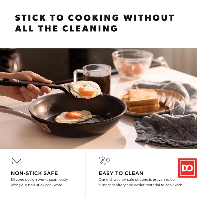 DI ORO Silicone Turner Spatula Set - Kitchen Spatulas for Nonstick Cookware - Cooking Utensils for Flipping Eggs & Pancakes - 600°F Heat-Resistant BPA Free Turners - Dishwasher Safe (4pc, Black) - Image 2