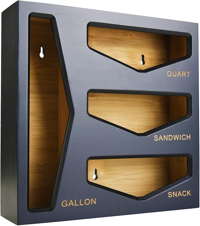 Bamboo Bag Organizer and Wrap Dispenser Bundle for Kitchen Drawer and Wall Mount (Black) - Image 2