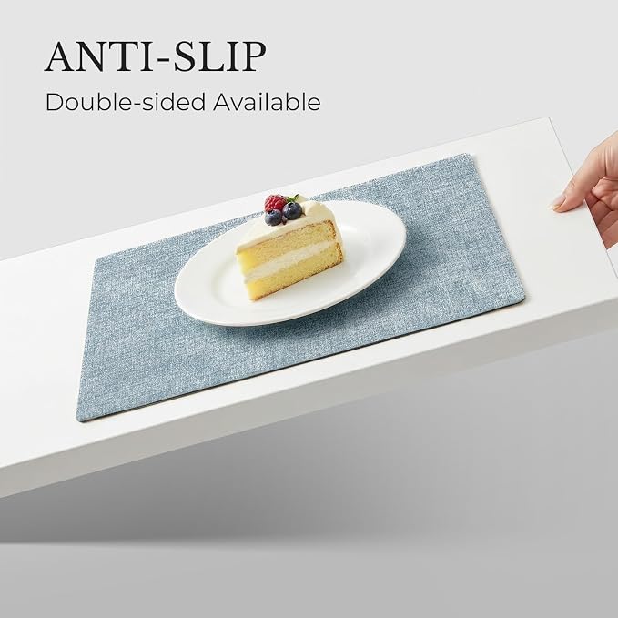 Romanstile Vinyl Placemats Set of 4, Reversible Faux Leather Heat Resistant Wipeable Table Mats, Waterproof Washable Non-Slip Table Placemats for Dining/Kitchen/Outdoor (Grey Sky Blue, 12" x 17") - Image 6