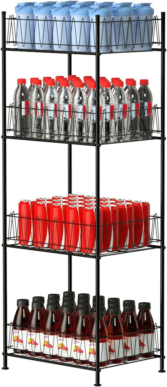 ETELI Water Bottle Organizer 4 Tier FreeStanding Water Bottle Holder Storage Rack Floor Metal Drink Soda Can Organizer for Pantry Kitchen Food Storage, Black by ETELI