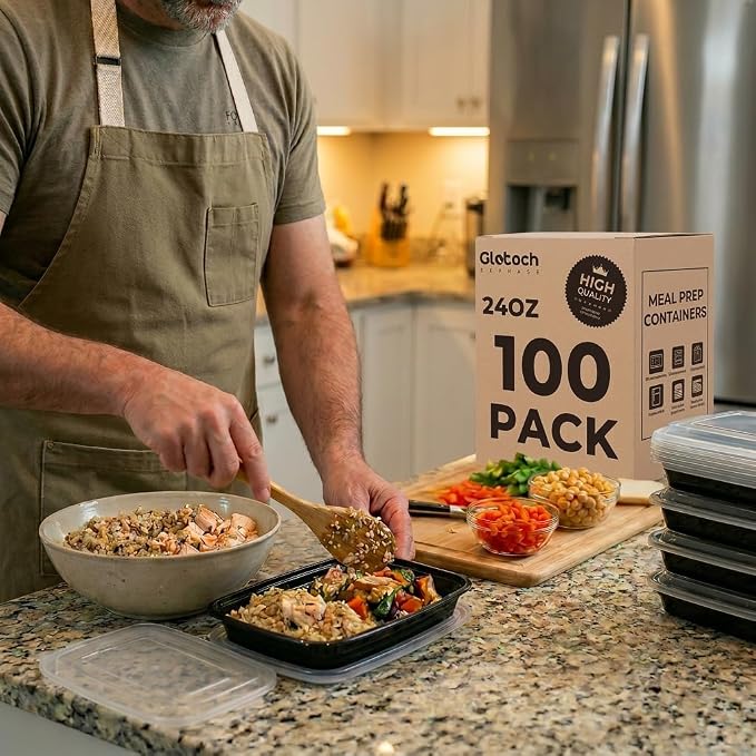 Meal Prep Containers 24oz-100 Pack (200-Piece) Reusable Food Storage Containers with Lids Microwave, Freezer, Dishwasher Safe - Leakproof & BPA Free Durable Plastic Bento Box for To Go Take Out - Image 8