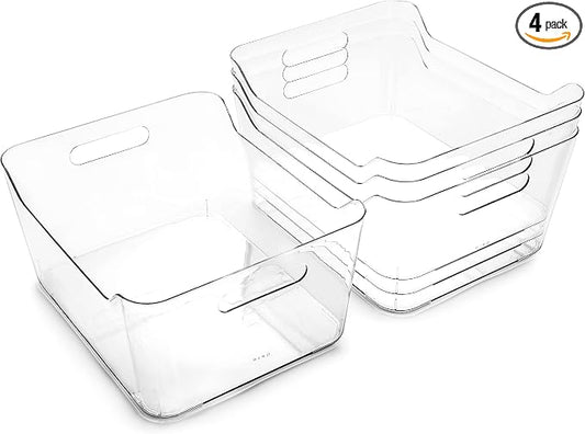 BINO | Plastic Organizer Bins, X-Large - 4 Pack | The SOHO Collection | Multi-Use Organizer Bins | Pantry & Freezer Bin | Plastic Storage Containers | Bin for Home & Kitchen Org by BINO