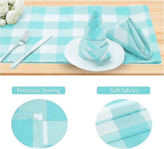 Buffalo Plaid Table Napkins Set of 50 Checkered Cloth Napkins 17x17 inch Washable Dinner Gingham Pattern Napkins Soft Napkins for Wedding Party Dining Banquet(Aqua and White) - Image 3
