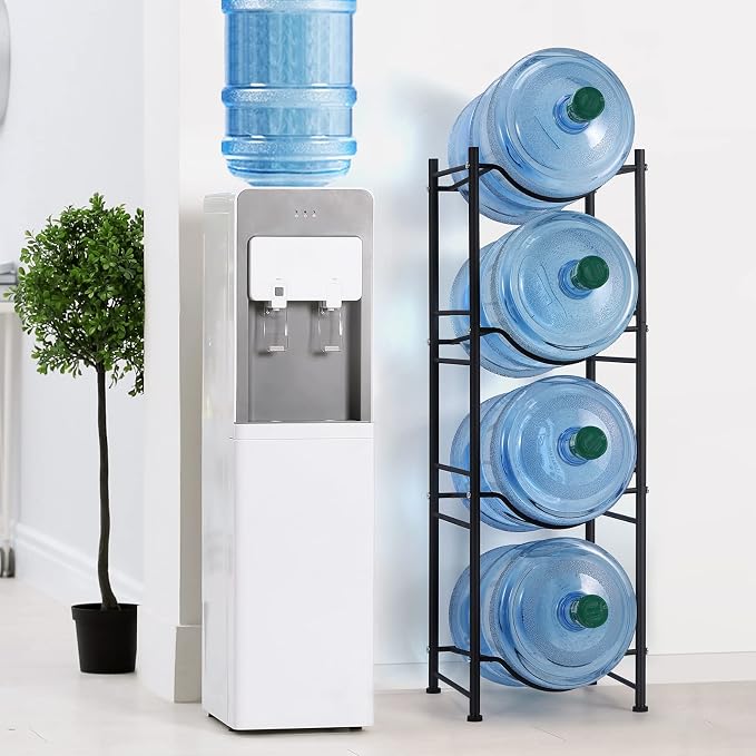5 Gallon Water Bottle Jug Holder 4 Tier Heavy Duty Cooler Jug Storage Rack Detachable Bottle Organizer Shelf for Home, Kitchen, Office, Breakroom Space Save, Black - Image 2