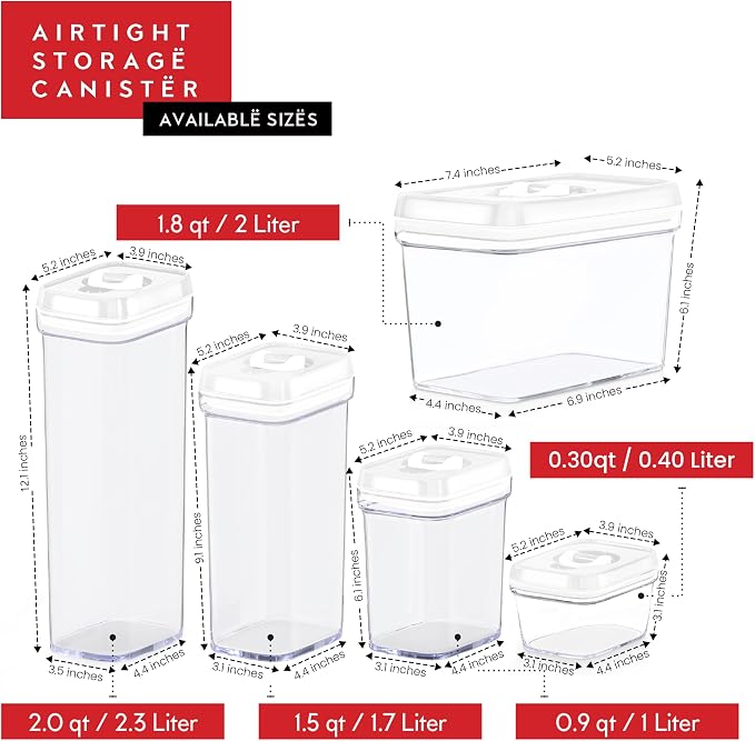 DWËLLZA KITCHEN Airtight Food Storage Containers with White Lids 2L - 4 Pc Clear Plastic Pantry Snacks Kitchen Container, Baking Supplies, 4LB Sugar & Flour Canister BPA-Free - Image 8