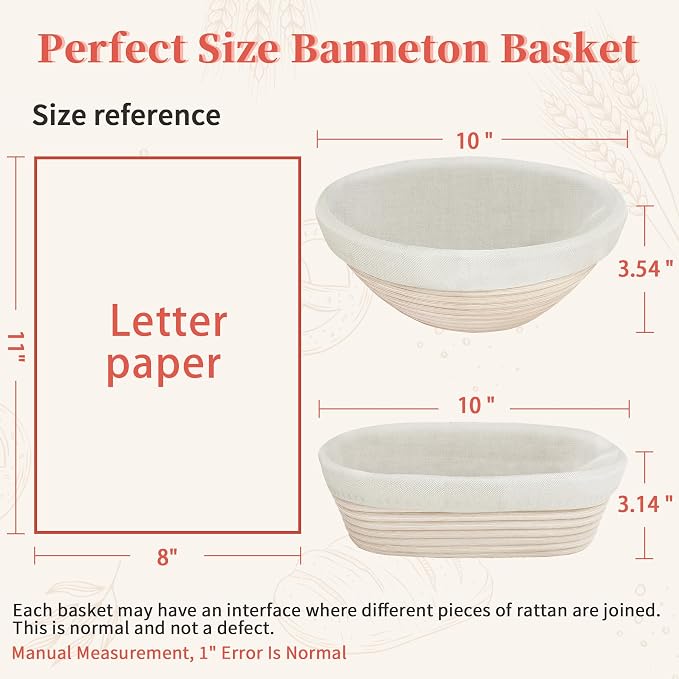 Aliggbent 38Pcs Sourdough Starter Kit, Rattan Banneton Proofing Baskets Jar | Bread Baking Supplies Set 24 oz Digital Scale Danish Whisk Lame Sling Scraper Dough Tools Round Oval Banneton Artisan Bag - Image 2