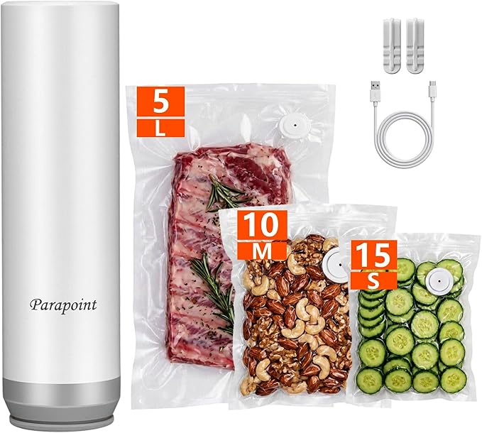 Handheld Vacuum Sealer for Food Powerful Vacuum Sealer Machine,Seal Meal Saver,Portable Food Sealer (Sealer + 30 Reusable Vacuum Bags) by PARAPOINT