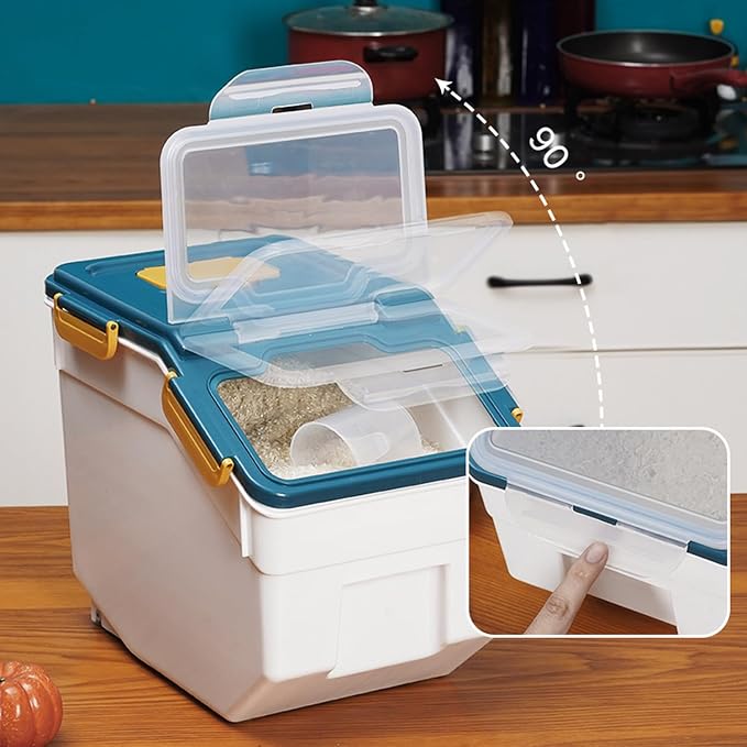 Rice Storage Container 50 lbs, 2 Pack Airtight Flour Storage Containers Bin with Measuring Cup & Scoop, BPA Free Plastic Rice Dispenser for Flour, Rice, Grain Holder Nuts and Dog Food - Image 5