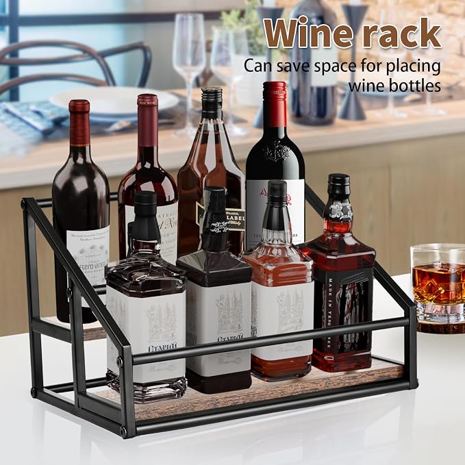 YQBRAO 2-Tier Coffee Syrup Organizer, 8-Bottle Rack, Rustic Brown | Holds up to 8 bottles in two raised rows for coffee bars, kitchens, counters, and beverage stations. - Image 7
