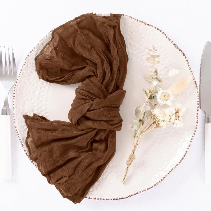 DeZerlor Brown Washable Cheesecloth Napkins Set of 100 for Wedding Party | Reusable Fall Cloth Napkins Bulk, for Bridal Baby Shower Dinner Cocktail Birthday Home, 21x21 Inches - Image 5