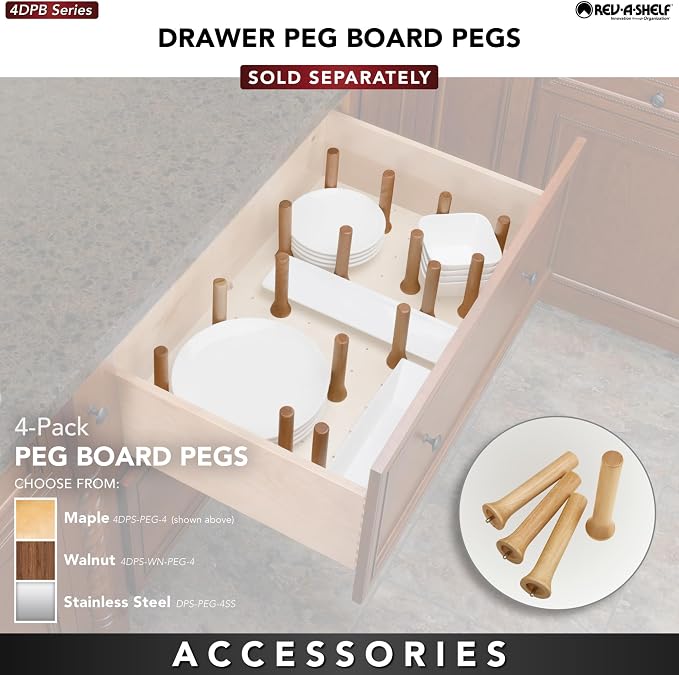 Rev-A-Shelf Pegboard Drawer Divider Organizer, Trim to Custom Fit Wooden Kitchen Cabinet Storage Utensil, Pots & Dish Rack, 39" x 21", 4DPS-3921 - Image 6