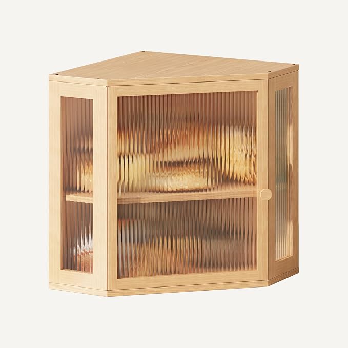 Corner Bread Box for Kitchen Countertop,Bread Storage Bin (Natural, Mediun) | Double Layer Large Capacity Bamboo Bread Container with Acrylic Door,Height Adjustable by Vellzeyce