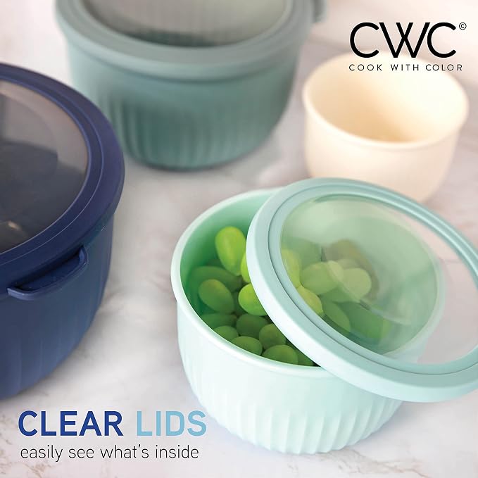 COOK WITH COLOR Prep Bowls with Lids- Wide and Deep Nesting Plastic Small Mixing Bowl Set with Lids, 8 Piece Set - Deep Bowls, Blue - Image 6