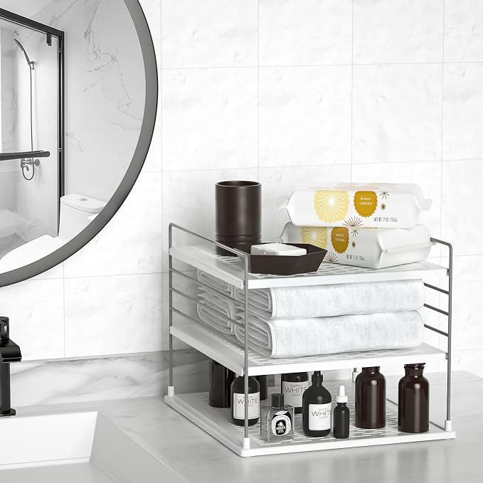 2 PACK Cabinet Organizer for Foil and Plastic Wrap- Divided Compartment Holder for Kitchen Bag- Upgraded Kitchen&Counter &Pantry Organizers and Storage(White&Gray) - Image 5