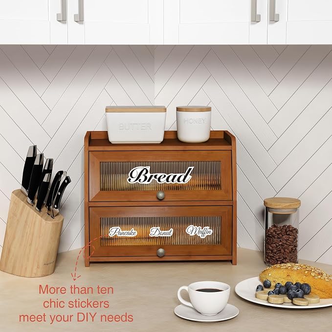 Goozii Wooden Bread Box for Kitchen Countertop, Dark Wood Bread Storage Container for Homemade Bread, 2 Tier Roll Top Breadbox Holder Keeper for Sourdough Loaf Storage (Walnut Brown) - Image 5