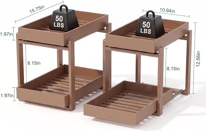 MHXW SXPN Bamboo Under Sink Organizer, 2 Pack Pull Out Cabinet Organizer | 2 Tier Vertical Smooth Slide Out Undersink Storage Shelf | Multi-Purpose Organizer Shelves for Kitchen Bathroom Medicine - Image 2