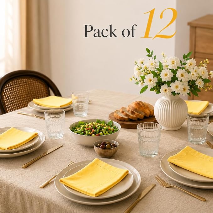 ALPHA Living HOME Cotton Cloth Napkins Set of 12, 18x18 Cotton Napkin Cloth Washable, Soft, Reusable Napkins for Wedding, Parties, Christmas, Thanksgiving, Everyday Use (Yellow) - Image 8
