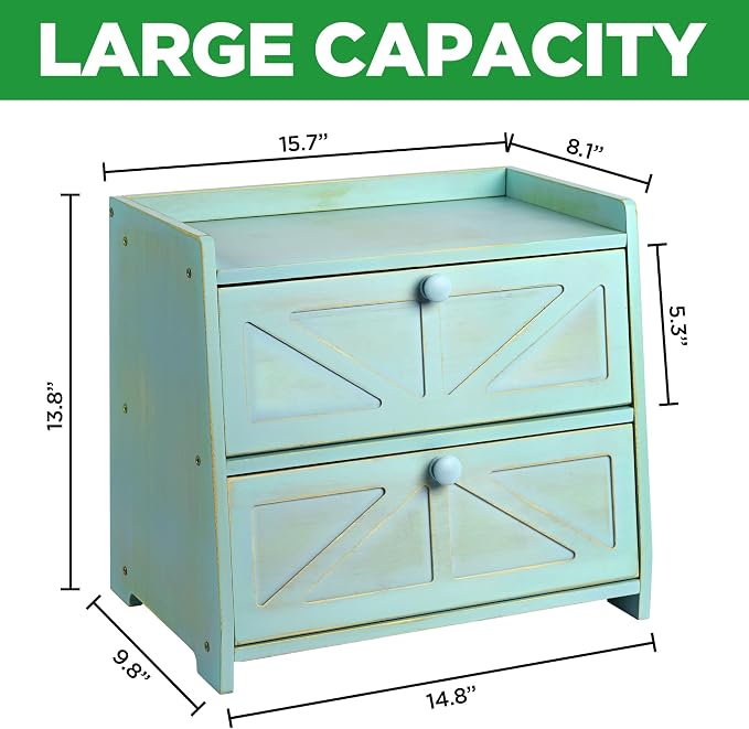 Bamboo Corner Bread Box for Kitchen Countertop 2-Tier Green | Farmhouse Bread Storage Container, Large Pantry Organizers for Homemade Snacks, Loaves, Breathable Keeps Bread Fresh - Image 6