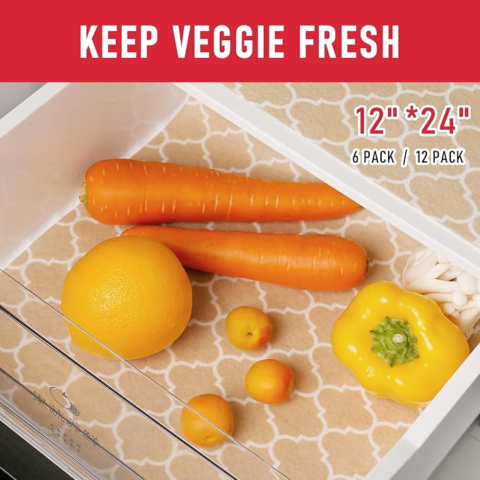 Cooyes 2 in 1 Refrigerator Liners, 6 Pack, 12“ × 24”， Fridge Drawer & Shelf Liners for Kitchen Cabinets Non-Adhesive, Breathable Cloth Material, BPAfree, Keep Produce Fresh Longer - Image 4