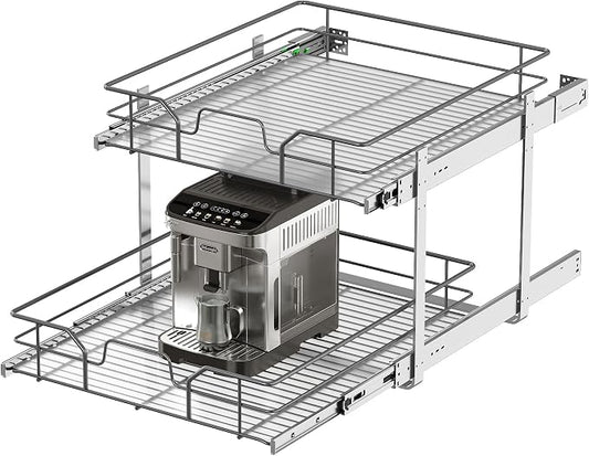 2-Tier Pull Out Cabinet Organizer (20" W x 22" D) | Soft Close Cabinet Slide Out Shelves, Heavy Duty Slide Out Drawers with Shelf Liner for Kitchen Cabinets, Pantry, Bathroom by livethewayyoulike