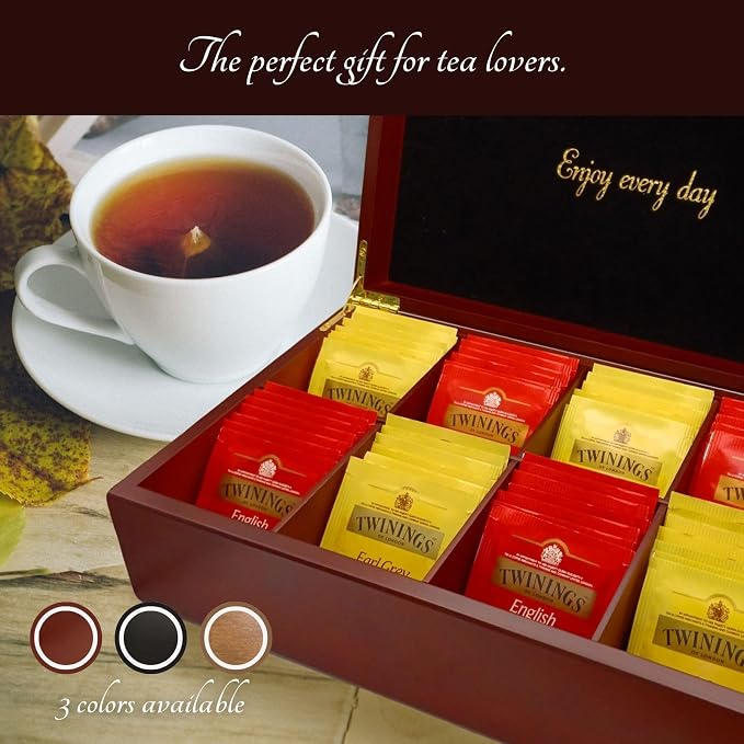 BJOYFUL&LOVED Wooden Tea Box, 8-Compartment Tea Organizer, Black Color | Removable Dividers Customize Storage for Tea Bags, Sugar Packets, Coffee Capsules, Jewelry, Watches and Small Accessories - Image 8